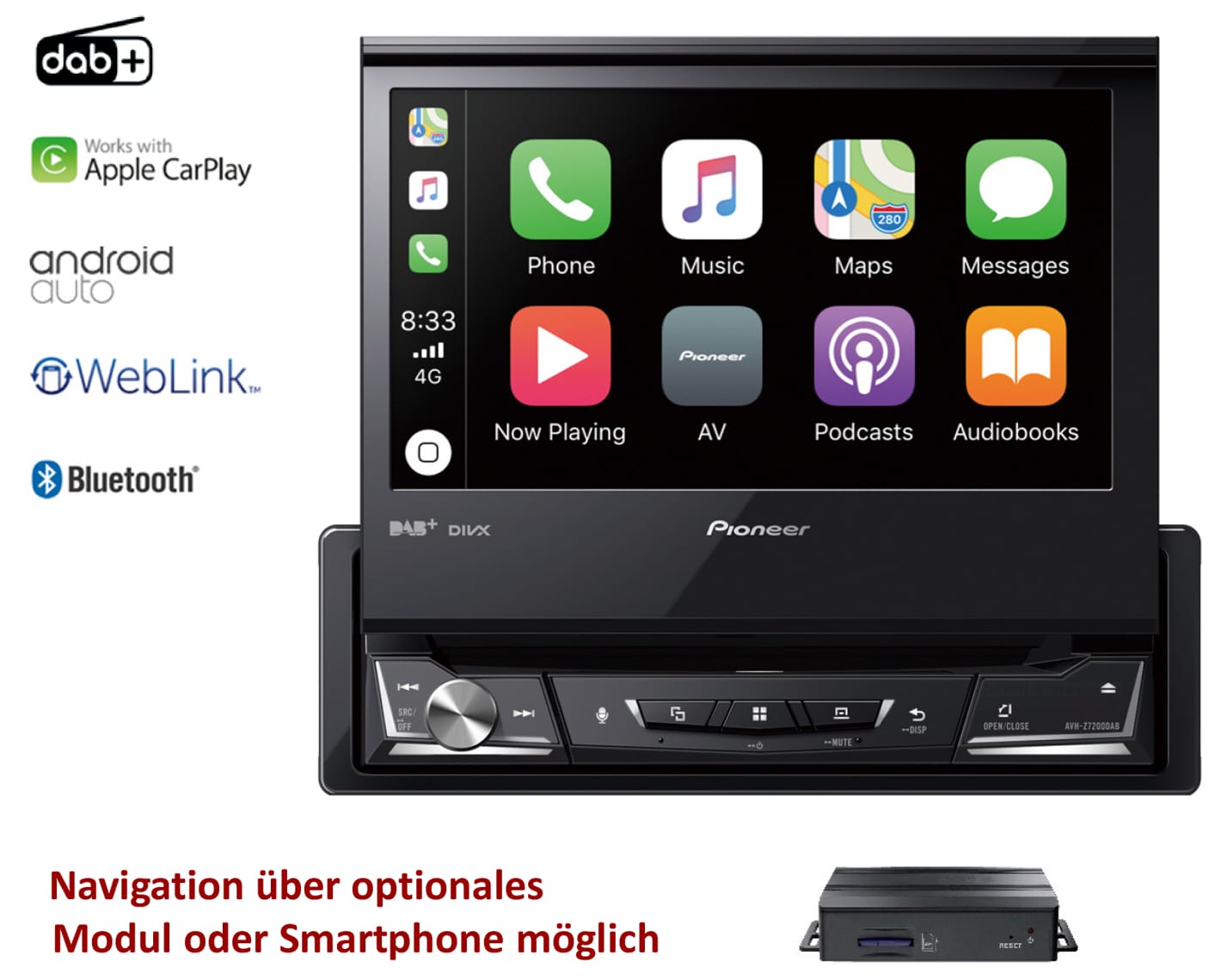 Pioneer FH-S820DAB Antenne DAB Pioneer - Autoradio 2-Din avec USB - DAB -  Bluetooth 