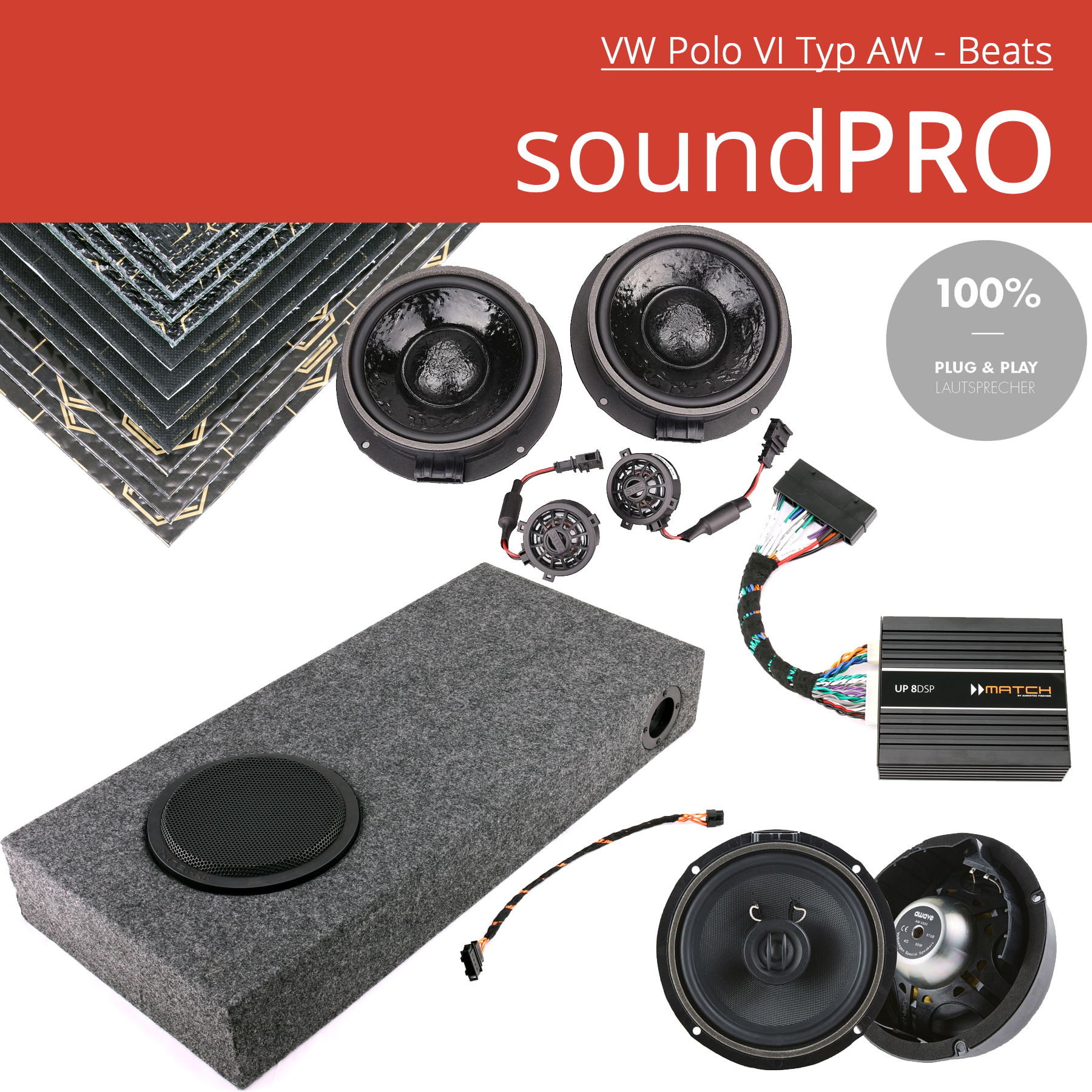 VW 6 AW Beats soundPRO | 960W DSP Endstufen Upgrade System mit Subwoofer | Plug & Play Lautsprecher