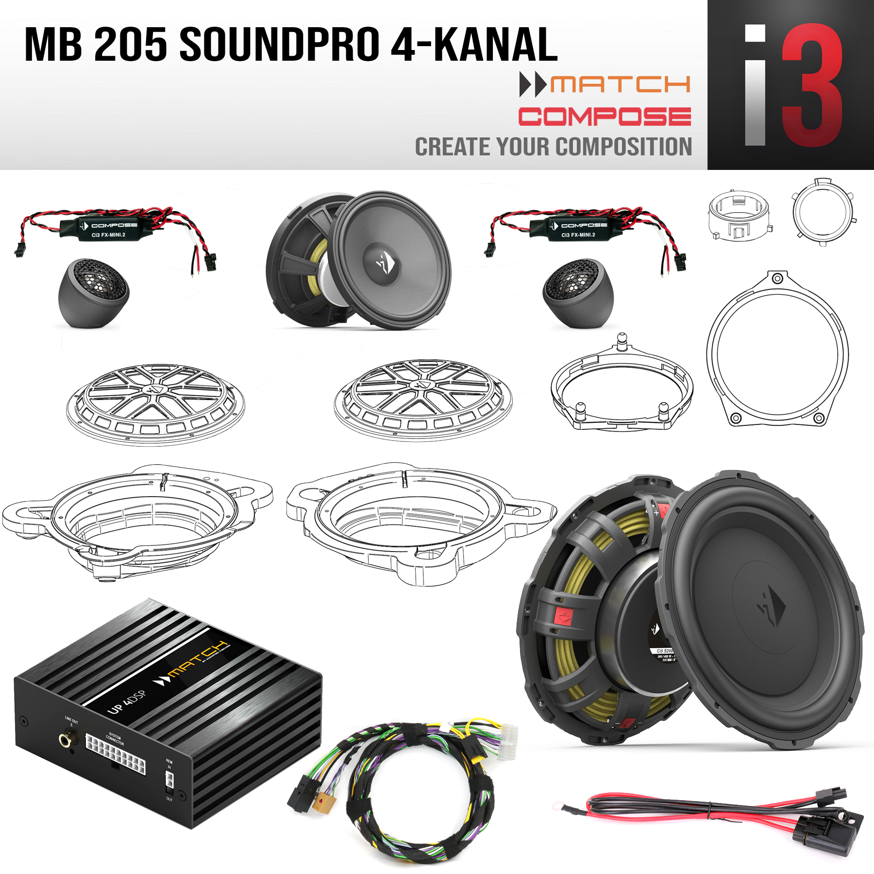 Mercedes 205 Komplettsystem soundPRO 4-Kanal