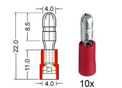 Rundstecker isoliert Ø 4mm rot 151.010-0