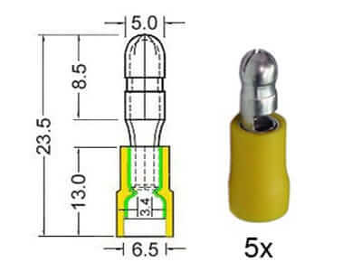 Rundstecker isoliert Ø 5mm gelb 151.016-0