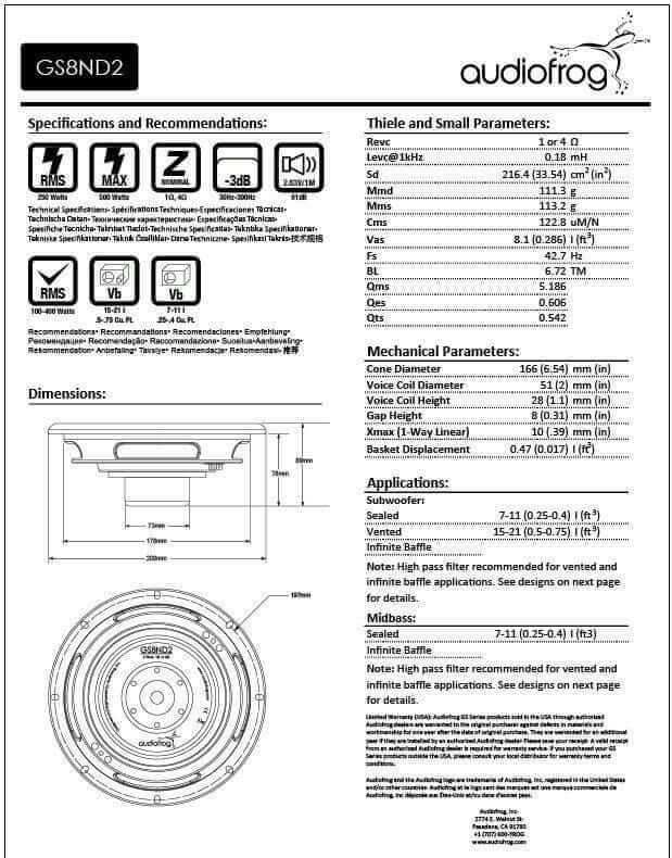 Audiofrog GS18ND2 | 20cm Subwoofer | Carhifi Bünde