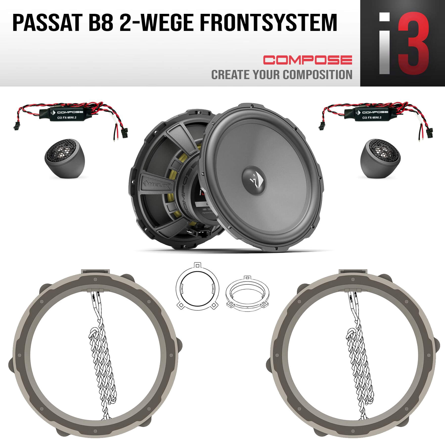Compose Ci3 K200.2VW3 VW Passat B8 Helix 20cm 2Wege VW